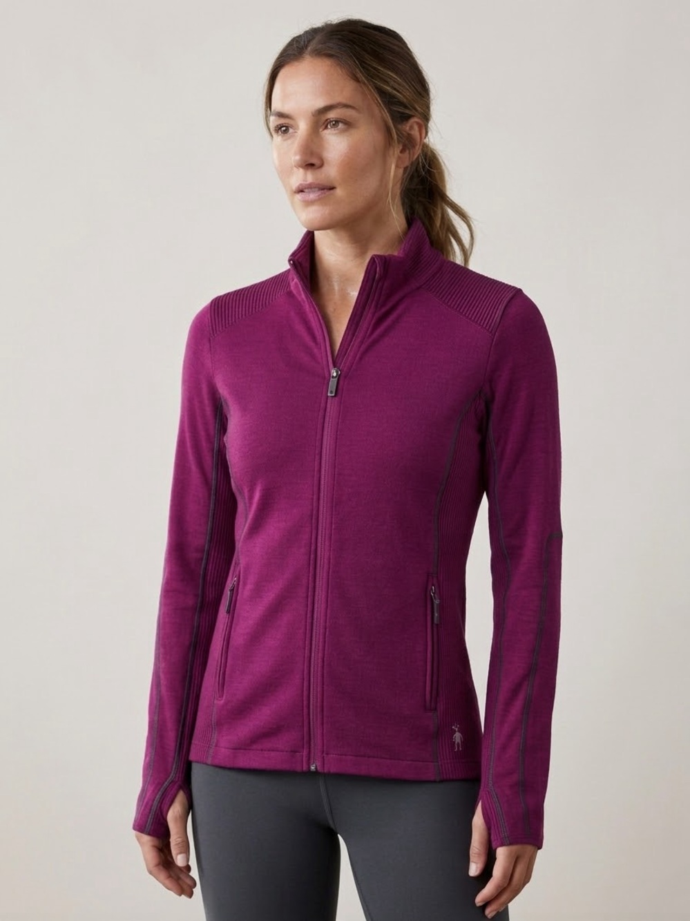SMARTWOOL Merino Wool Full Zip Knit Sweater | Small | Berry / Magenta